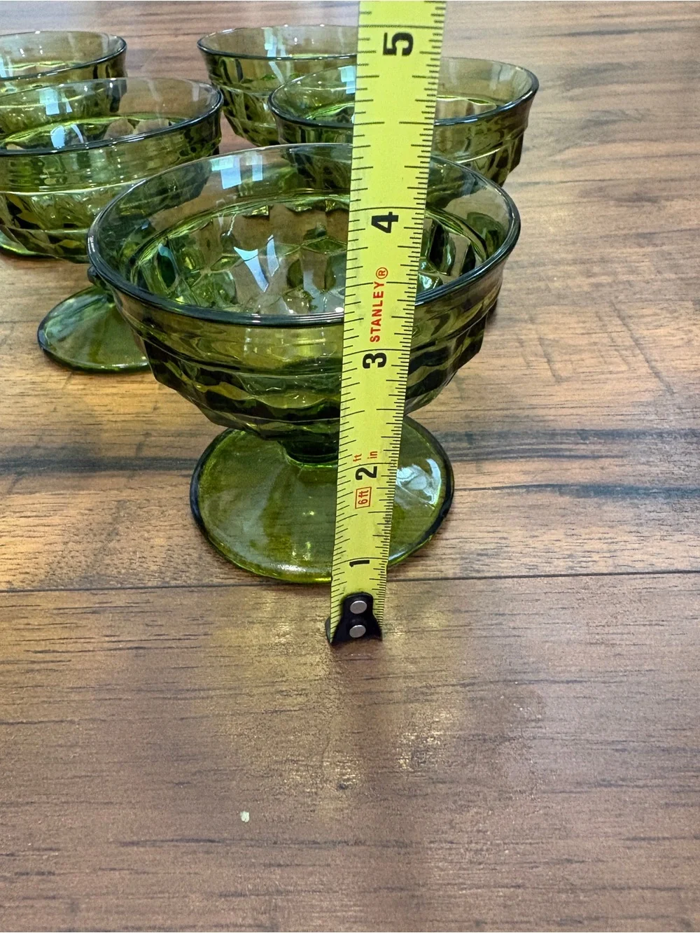 Vintage Indiana Glass Whitehall Avocado Green Cubist Sherbet Dessert Glasses 6